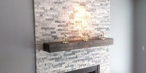 Камень для облицовки печей и каминов в виде 3D панели RKS SLATE Мрамор Cloudy Grey купить, фото после монтажа (17)