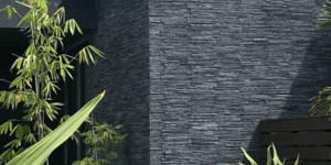 Фасад из черного камня полосой 3D панели RKS SLATE Кварцит Black Quartz Pencil купить (4)