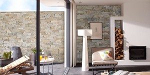 Каменные стены в интерьере и экстерьере фото 3D панели RKS SLATE Кварцит Beige Slate