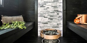 Камень за печь в бане и сауне купить с доставкой 3D панели RKS SLATE Мрамор Cloudy Grey фото готовой бани (3)